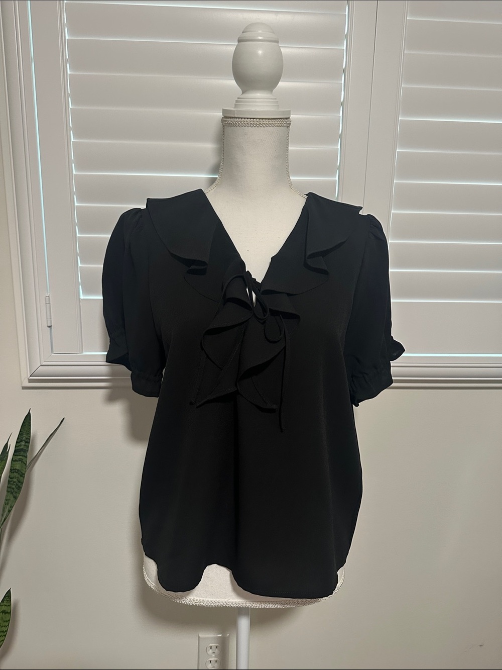 a new day Black Ruffle Tie-Neck Blouse | A9